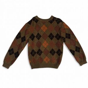 Bill Blass Oversized Argyle Sweater - Brown, Black, and Orange - Dark Academia